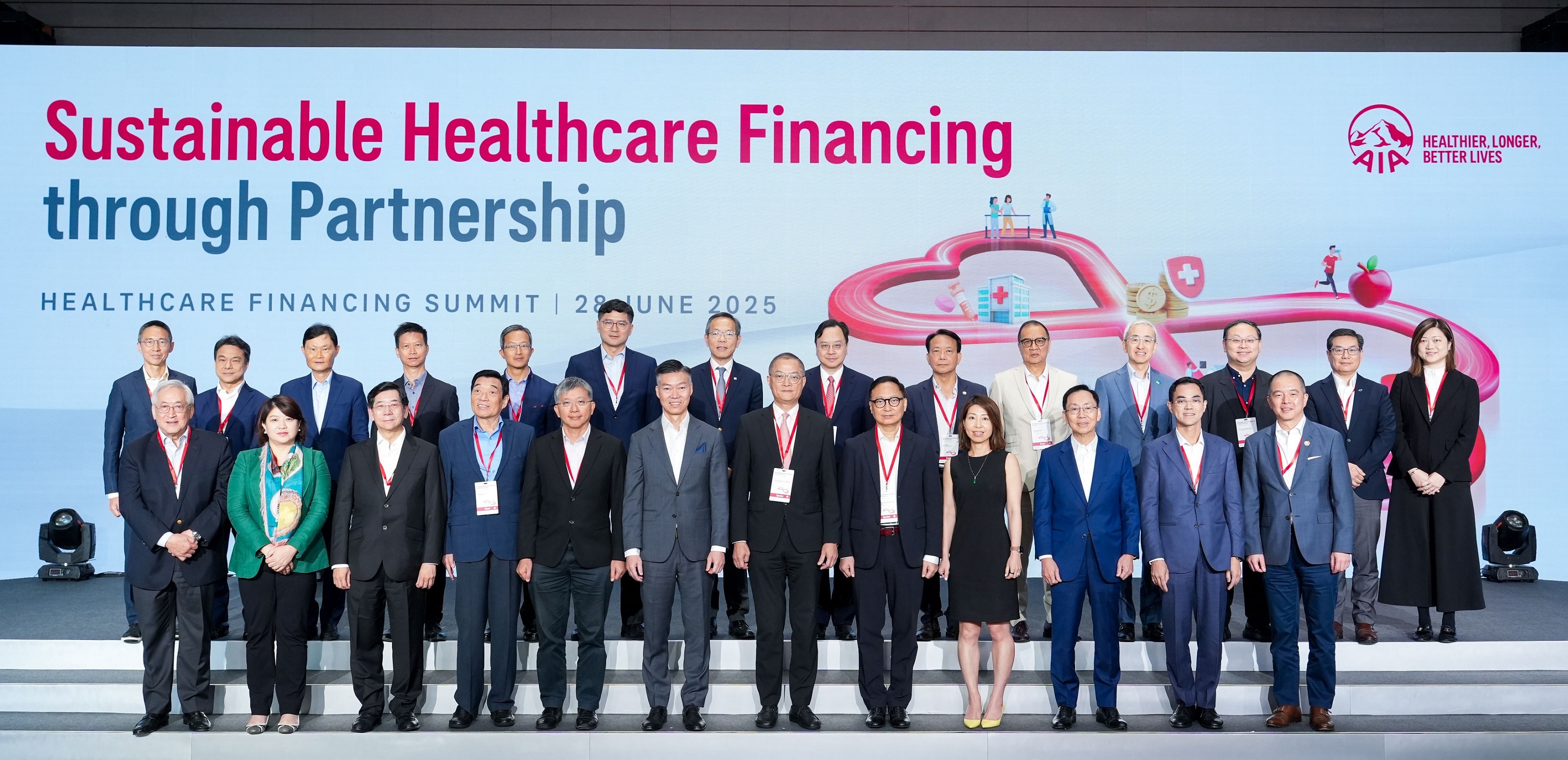 Caption: Distinguished speakers, panelists and guests at the Healthcare Financing Summit hosted by AIA Hong Kong & Macau